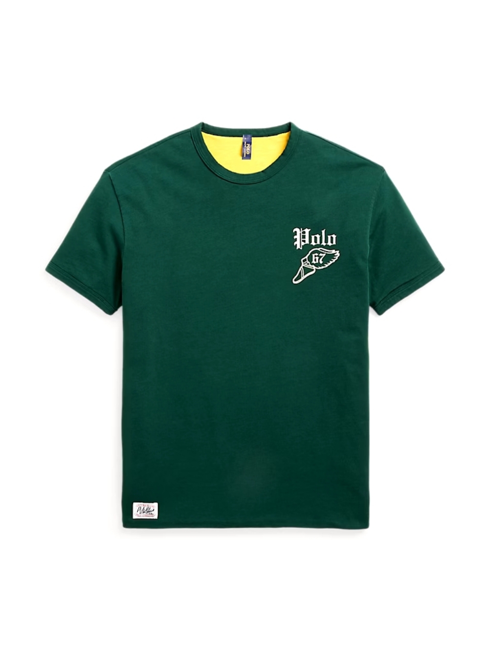 Polo by Ralph Lauren , XL,Forest Green Logo Crewneck Tee with Yellow Neckline
